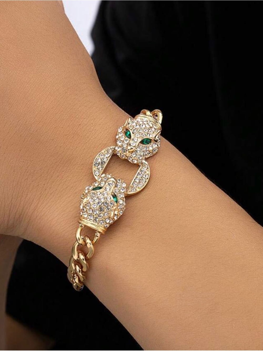 Gold Crystal Panther Head Bracelet - Women Jewelry